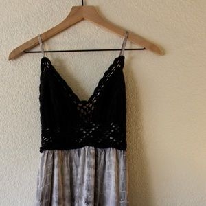 Tye-dye maxi dress with crochet style top